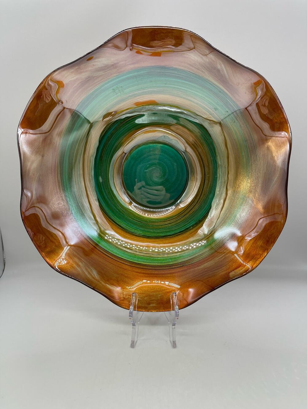 Quadrifoglio Glass Swirl Ruffle Edge Bowl 13 1/2” Italy